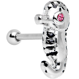 16G 1/4 Pink Gem Eyeball Seahorse Cartilage Earring