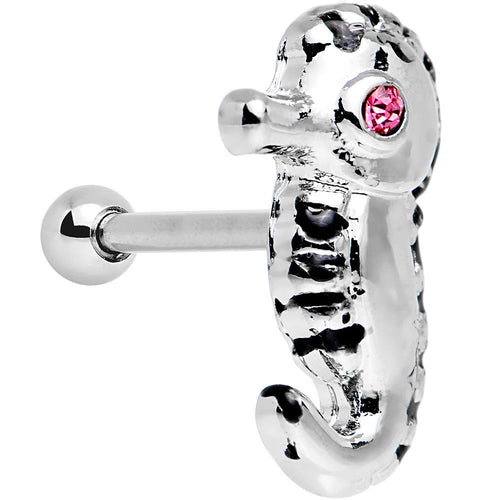16G 1/4 Pink Gem Eyeball Seahorse Cartilage Earring