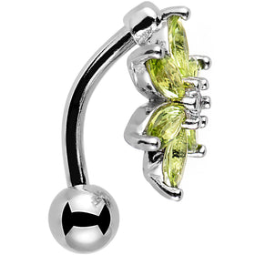 Greem Gem Lily Flower Top Mount Dangle Belly Ring