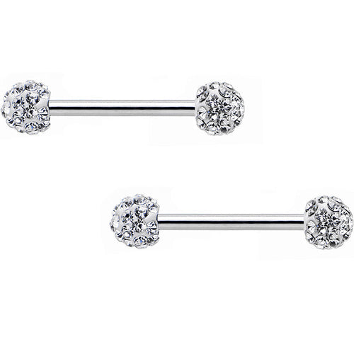 14G 9/16 Clear Ferido Gem White Ball Ends Barbell Nipple Ring Set