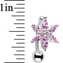 Pink Gem Lily Flower Top Mount Dangle Belly Ring