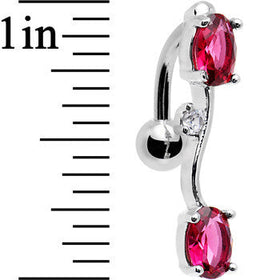 Pink Gem Double Drop Top Mount Dangle Belly Ring