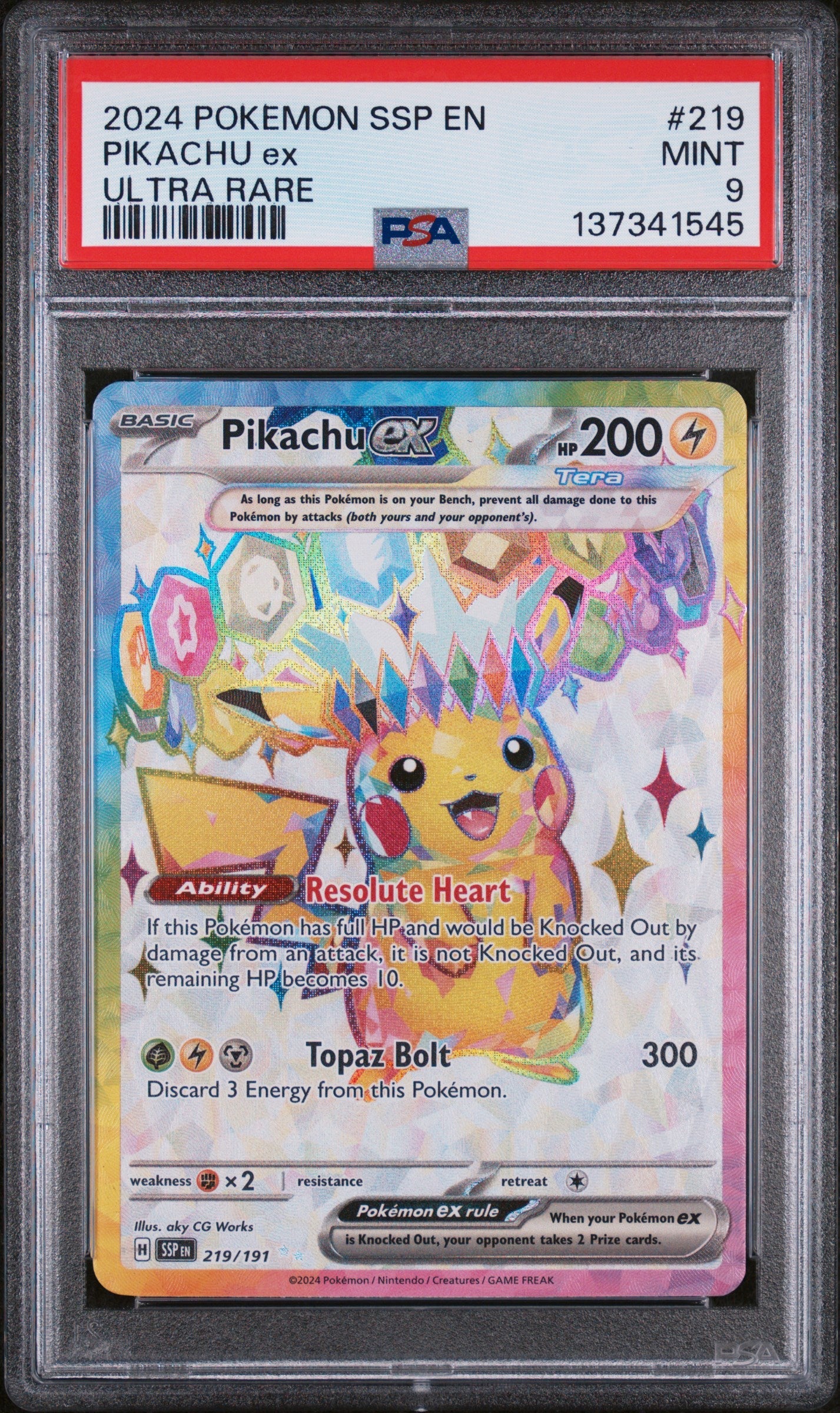 2024 Pokemon Ssp En-Surging Sparks Ultra Rare Pikachu Ex 9 PSA #219