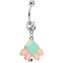 Clear Gem Pink Blue Shapes Belly Ring Created with Crystals