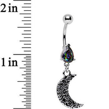 Black Gem Half Moon Dangle Belly Ring Created with Crystals