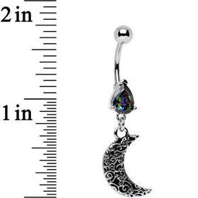 Black Gem Half Moon Dangle Belly Ring Created with Crystals
