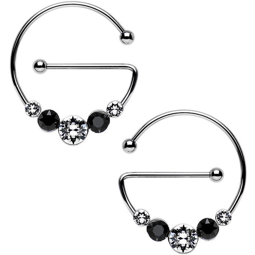 Black and Clear Universal Nipple Ring Set Created with Crystals