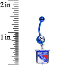Licensed Clear Gem Blue Anodized NHL New York Rangers Belly Ring