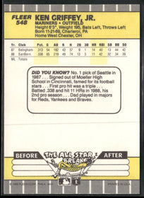 1989 Fleer Ken Griffey Jr. Rookie #548