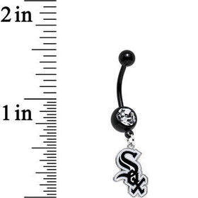 Licensed MLB Clear Gem Black Anodized Chicago White Sox Belly Ring