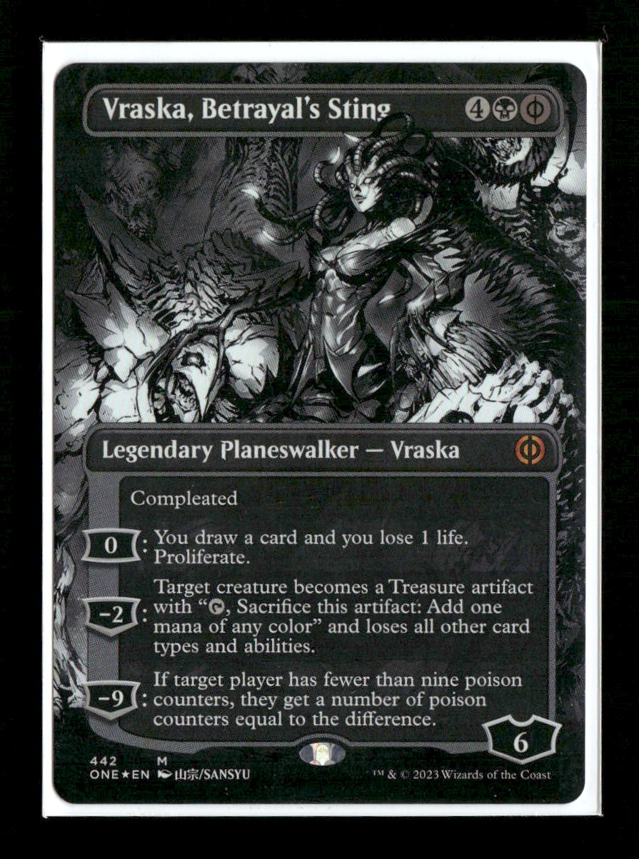 Phyrex AWBO Vraska, Betrayal's Sting (Borderless) (Step-and-Compleat Foil) #442