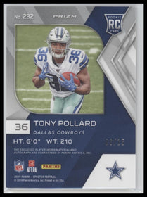 2019 Panini Spectra Rookie Patch Auto Neon Orange Prizm Tony Pollard #232