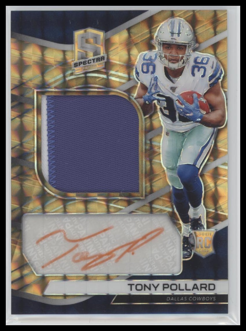 2019 Panini Spectra Rookie Patch Auto Neon Orange Prizm Tony Pollard #232