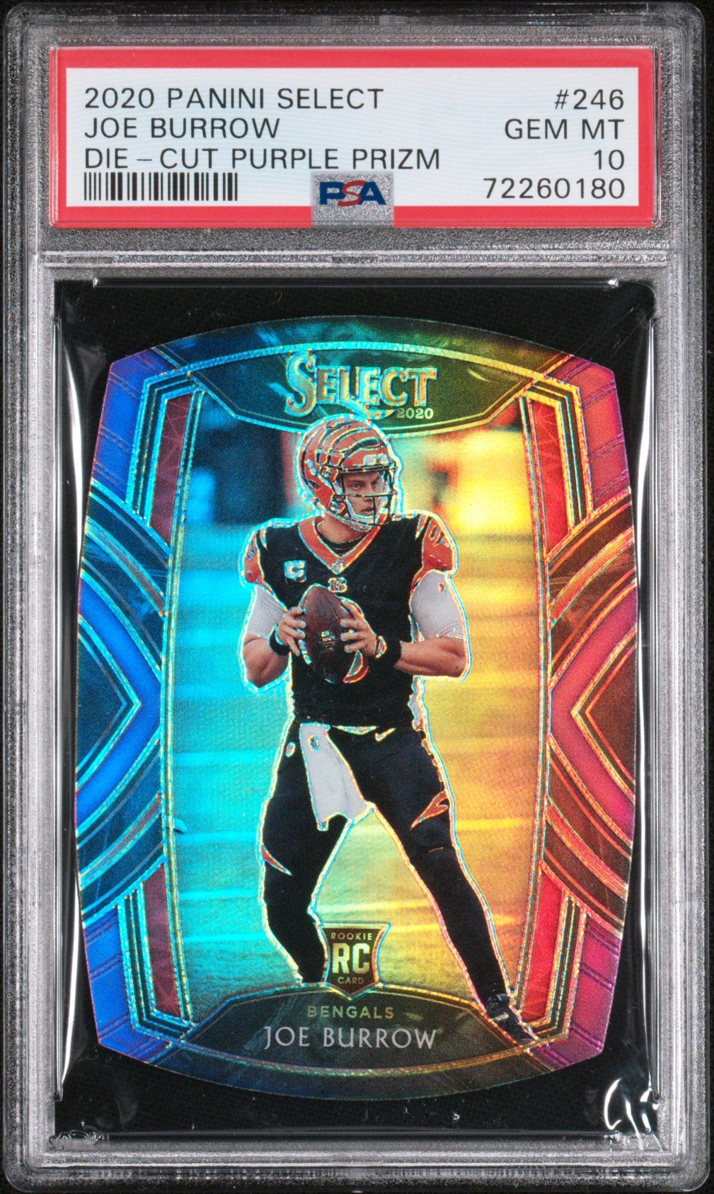 2020 Panini Select Die-Cut Purple Prizm Joe Burrow 10 PSA #246