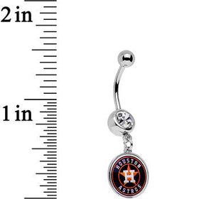 Licensed MLB Clear Gem Steel Houston Astros Dangle Belly Ring