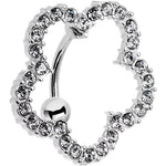 Clear Gem Stainless Steel Cutout Zinnia Flower Top Mount Belly Ring
