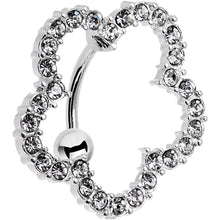 Clear Gem Stainless Steel Cutout Zinnia Flower Top Mount Belly Ring