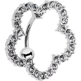 Clear Gem Stainless Steel Cutout Zinnia Flower Top Mount Belly Ring