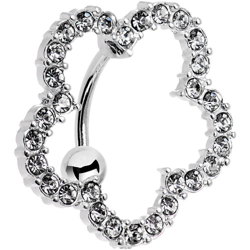 Clear Gem Stainless Steel Cutout Zinnia Flower Top Mount Belly Ring