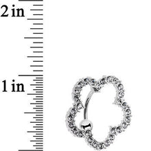 Clear Gem Stainless Steel Cutout Zinnia Flower Top Mount Belly Ring