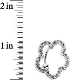 Clear Gem Stainless Steel Cutout Zinnia Flower Top Mount Belly Ring