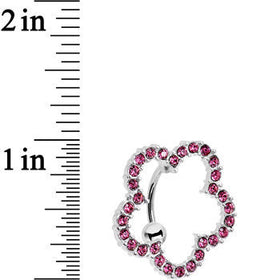 Pink Gem Stainless Steel Cutout Zinnia Flower Top Mount Belly Ring