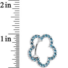 Aqua Gem Stainless Steel Cutout Zinnia Flower Top Mount Belly Ring