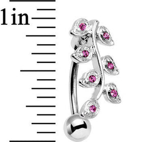 Pink Gem Stainless Steel Creeping Vine Top Mount Belly Ring