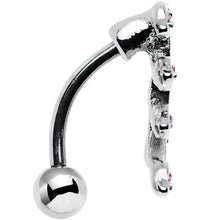 Pink Gem Stainless Steel Creeping Vine Top Mount Belly Ring