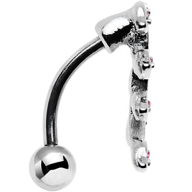 Pink Gem Stainless Steel Creeping Vine Top Mount Belly Ring