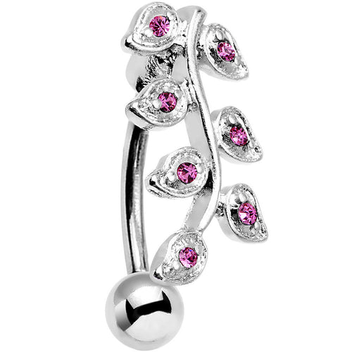 Pink Gem Stainless Steel Creeping Vine Top Mount Belly Ring