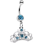 Aqua Gem Ornate Imperial Crown Dangle Belly Ring