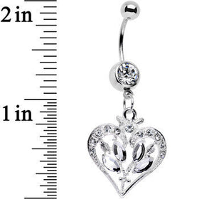 Clear Gem Framework Heart and Flower Dangle Belly Ring