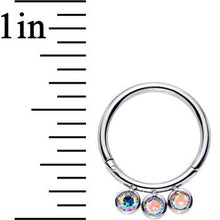 16G 3/8 Aurora Gem Stainless Steel Trio Hinged Segment Ring