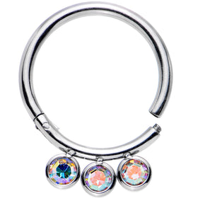 16G 3/8 Aurora Gem Stainless Steel Trio Hinged Segment Ring