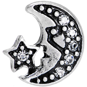 16G 1/4 Clear Gem Moon and Star Left Tragus Cartilage Earring