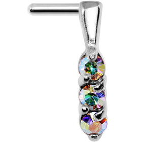 18G Aurora Gem Steel Faux Hoop L Shaped Nose Ring