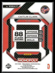 2024 Panini Prizm Monopoly WNBA All-Star Silver Caitlin Clark #WNBA27