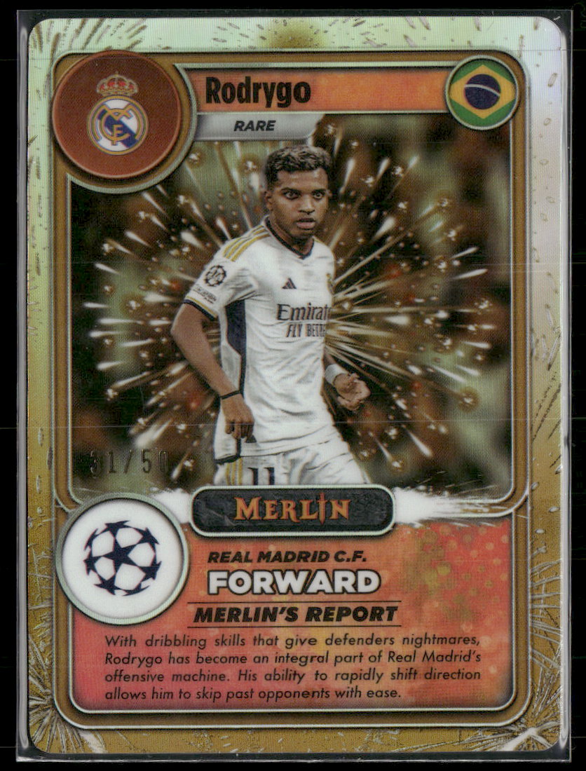 2023-24 Merlin UEFA C. C. Merlin's Gamers Gold Refractor Rodrygo #/50 #MG-20
