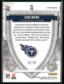 2025 Panini Rookies & Stars Crusade Red Cam Ward #/99 #22