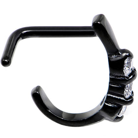 18G Clear Gem Black PVD Faux Hoop L Shaped Nose Ring