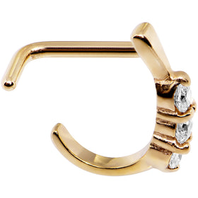 18G Clear Gem Gold PVD Faux Hoop L Shaped Nose Ring