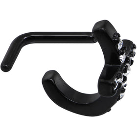 18G Clear Gem Black PVD Cross Faux Hoop L Shaped Nose Ring