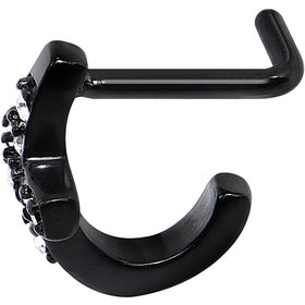18G Clear Gem Black PVD Cross Faux Hoop L Shaped Nose Ring