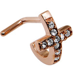 18G Clear Rose Gold PVD Cross Faux Hoop L Shaped Nose Ring
