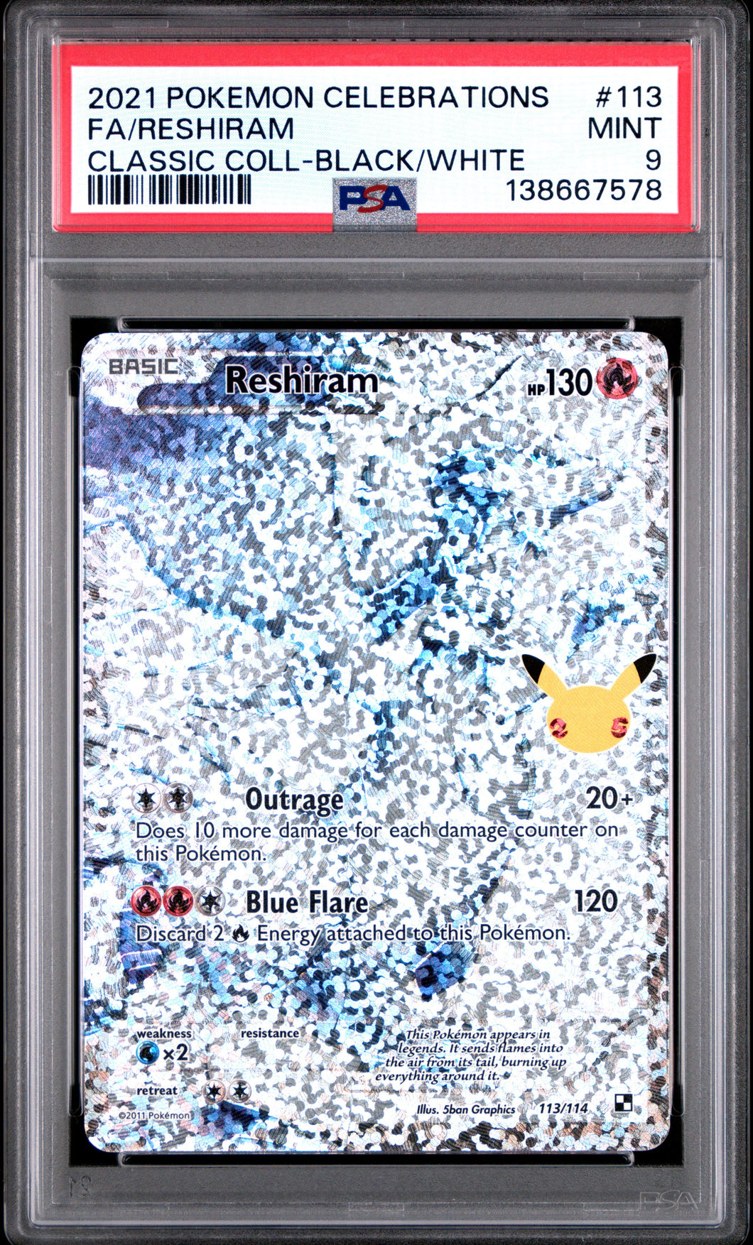 2021 Pokemon Celebrations Classic Coll-Black/White Fa/Reshiram 9 PSA #113