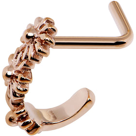 18G Rose Gold PVD Daisy Flower Chain Faux Hoop L Shaped Nose Ring