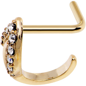 18G Clear Gem Gold PVD Leaf Faux Hoop L Shaped Nose Ring