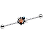 Clear Gem Orange Faux Opal Moon Spun Sun Industrial Barbell 38mm
