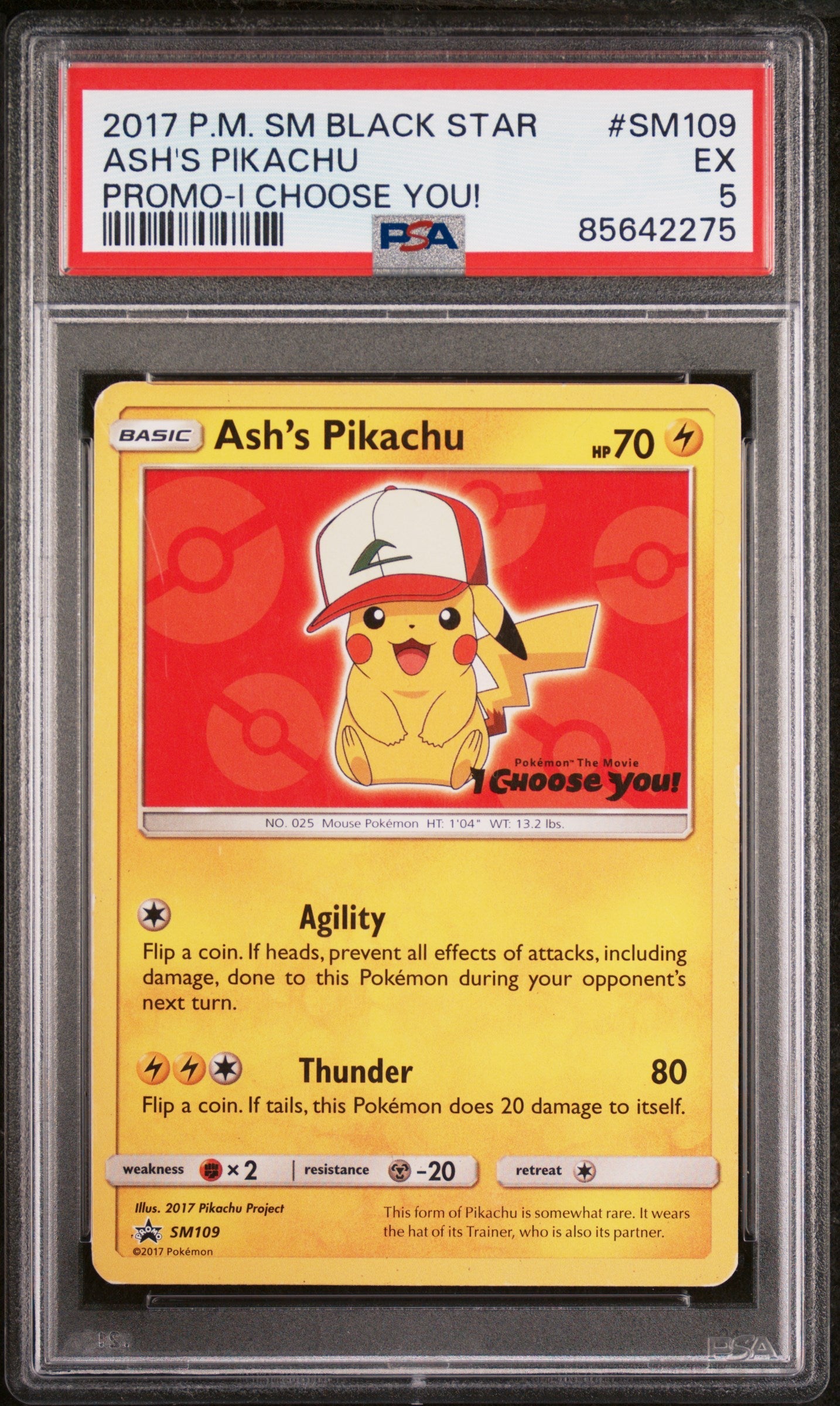2017 Pokemon Sm Black Star Promo Promo-I Choose You! Ash'S Pikachu 5 PSA #SM109